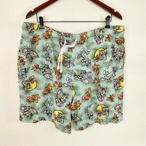 Tom &Jerry Mens Shorts Size XL Allover Print Rayon Summer Vacation Resort
